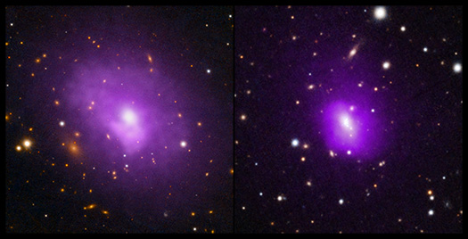 A labeled version of the main image illustrated to show the locations of black holes and cavities.