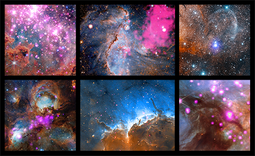 A single image of six space images, each spring-themed, presented in a three by three grid.